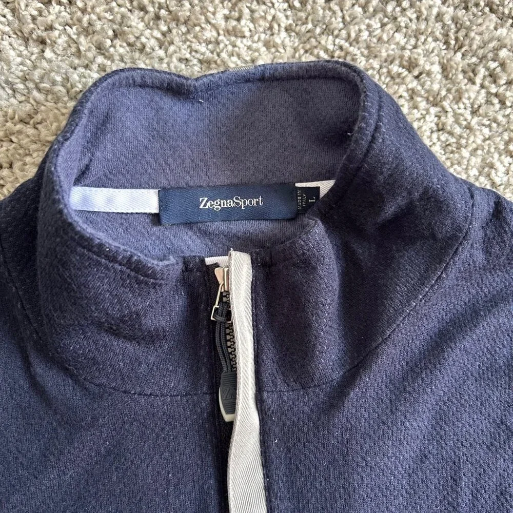 ZegnaSport Men's Sz L Navy 1/4 Zip Pullover Long Sleeve Shirt Cotton Blend